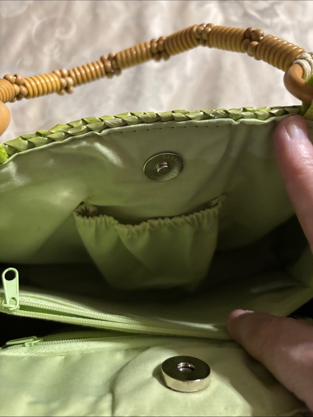 Green Woven Straw Tote with Bamboo-Style Handles - Picture 7 of 10